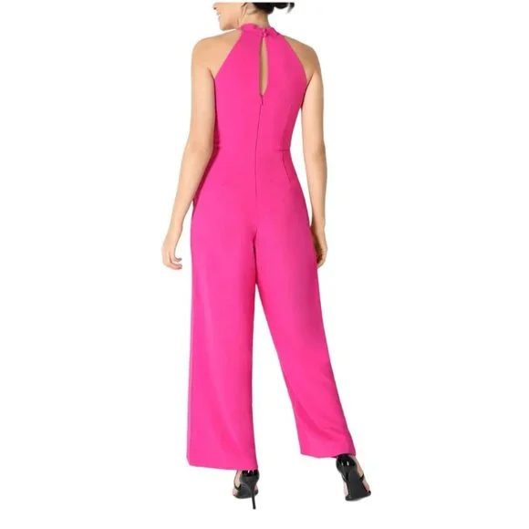 Julia Jordan NWT Knot Neck Neon Pink Halter Jumpsuit - Picture 2 of 10
